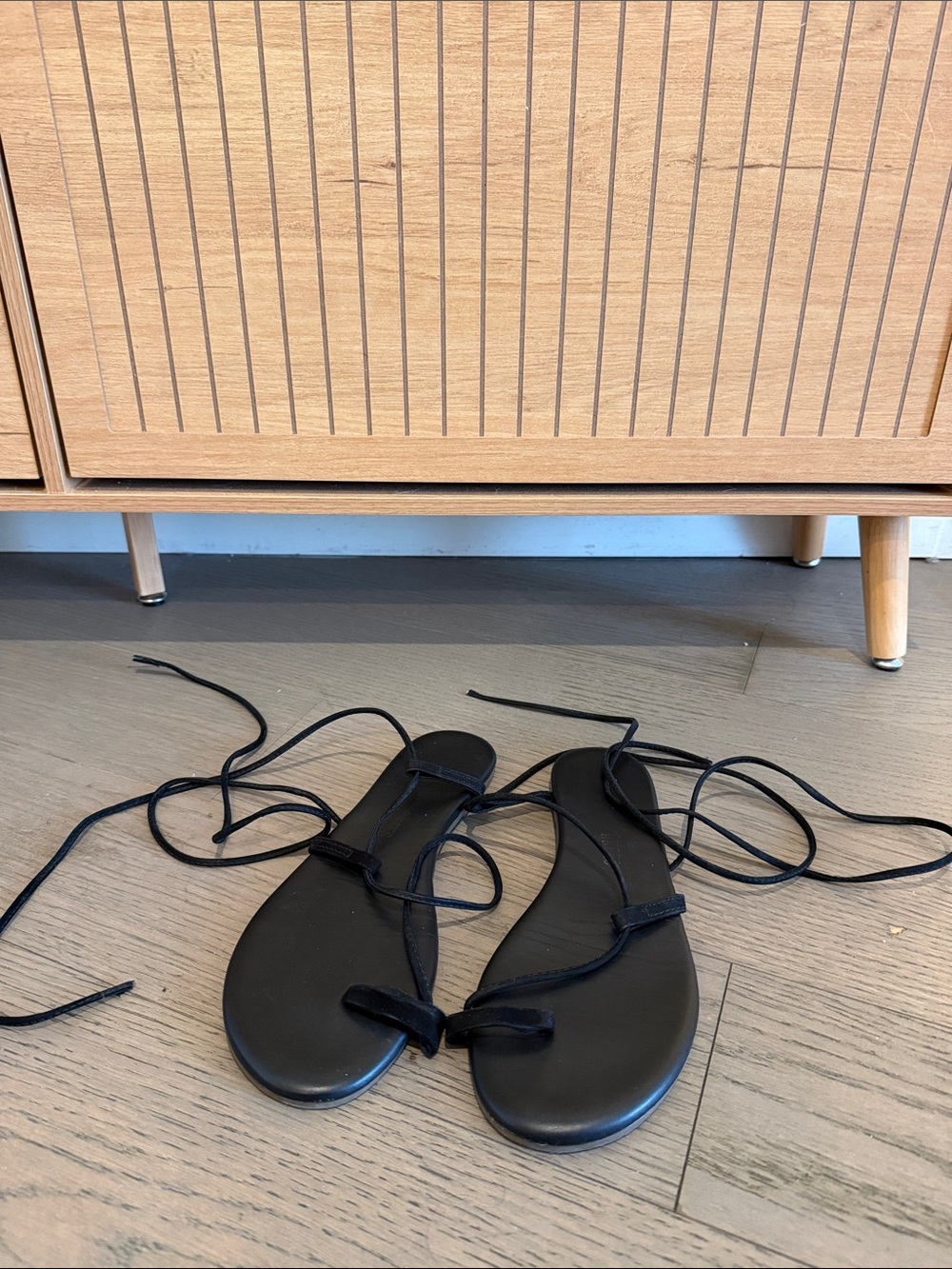 Tkees Black Lace-Up Flat Sandals